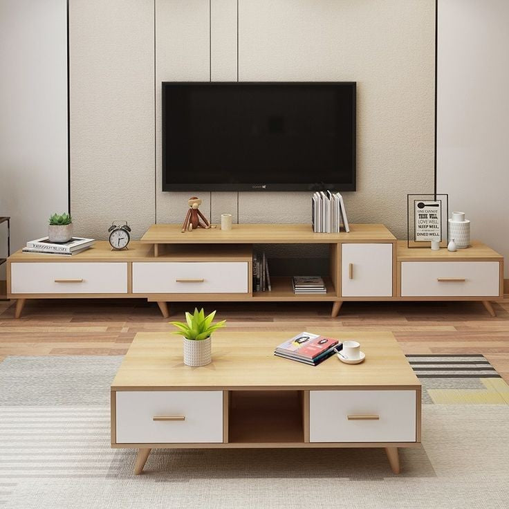 Living Room Set White & Wooden - 220 x 40 x 40 cm | SET8