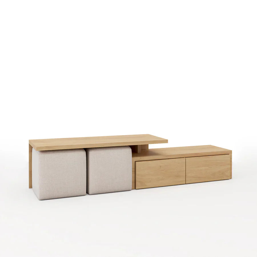 Large TV Unit – White & Wooden, 200x40cm