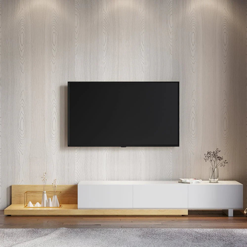 Large TV Unit – White & Wooden, 240x40cm