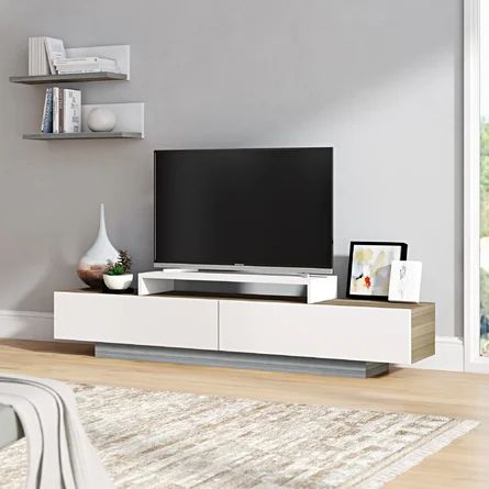 Large TV Unit – White & Wooden, 180x40cm
