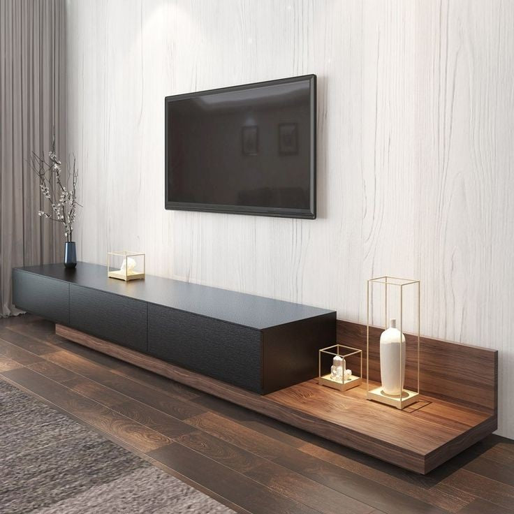 Large TV Unit – Black & Wooden, 240x40cm