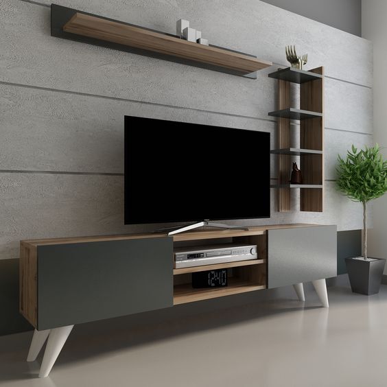 TV Unit – Black & Wooden, 160x40cm