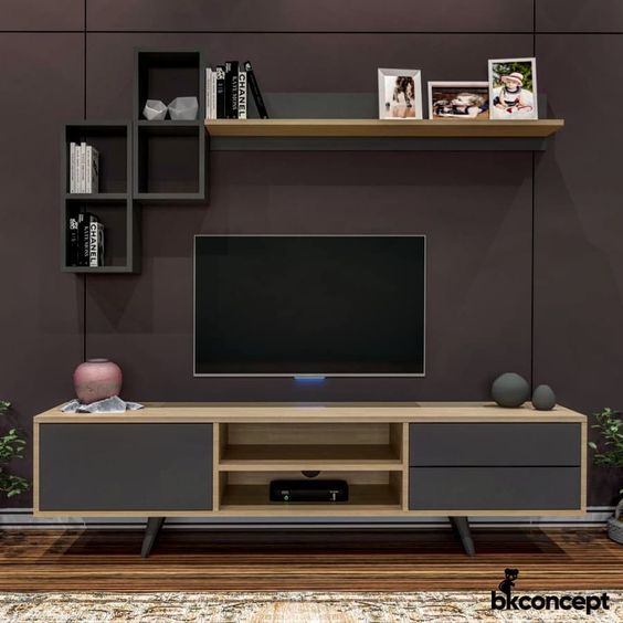 Large TV Unit – Black & Wooden, 180x40cm