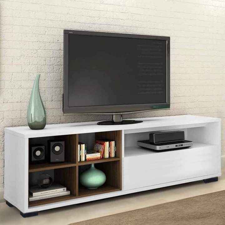 Compact TV Unit – White & Wooden, 140x40cm