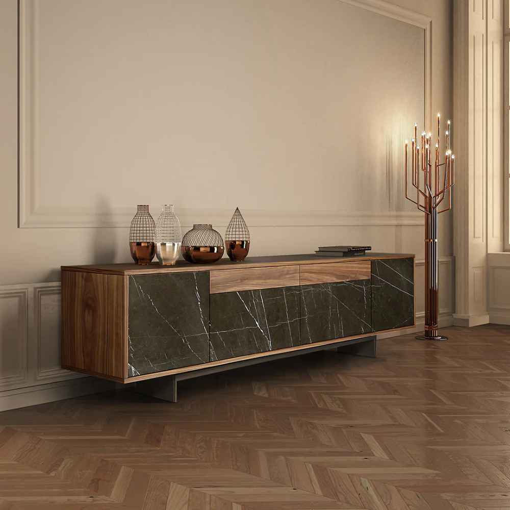 Large TV Unit – Black & Wooden, 180x40cm