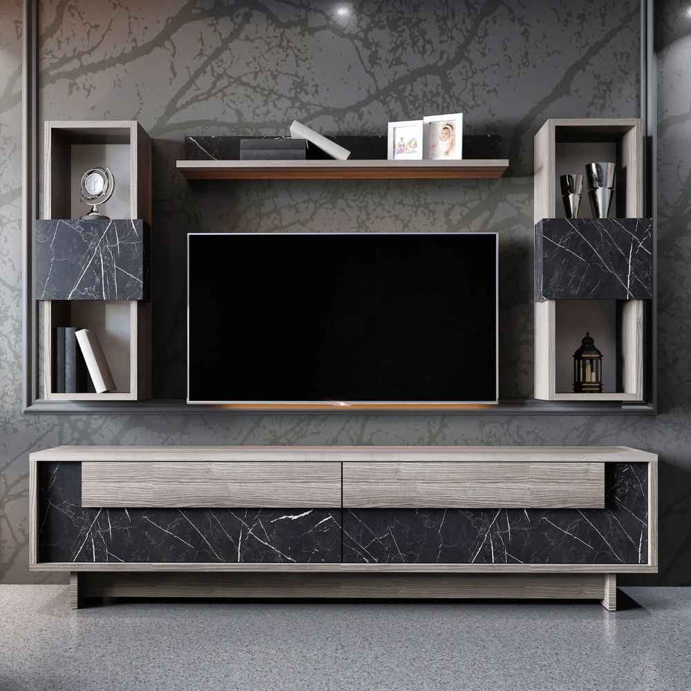 Large TV Unit – Wooden & Black, 180x40cm