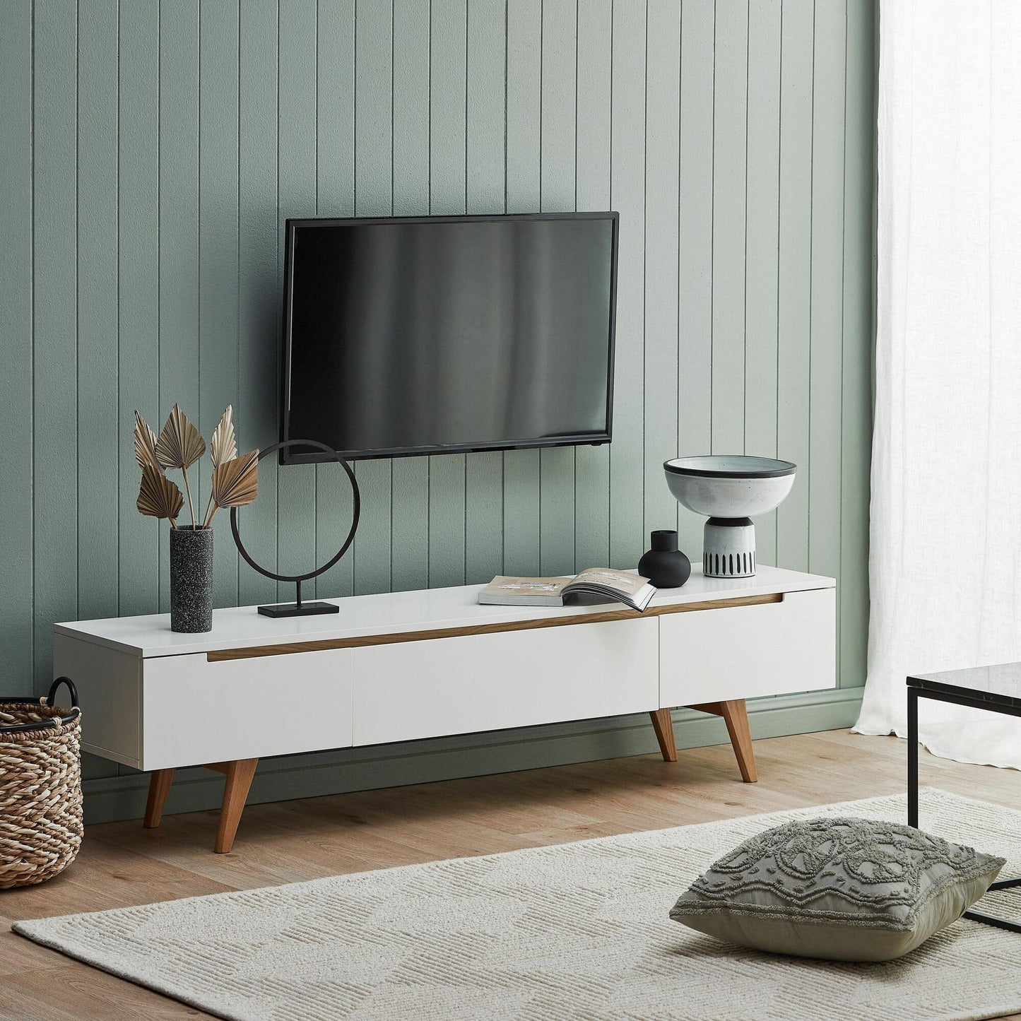 TV Unit – White & Wooden, 160x40cm