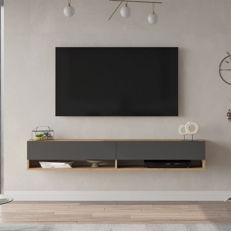 Compact TV Unit – Black & Wooden, 120x30cm