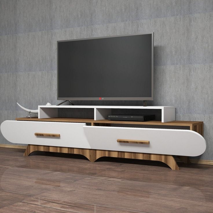 Large TV Unit – White & Wooden, 180x40cm