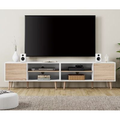 Large TV Unit – White & Wooden, 200x40cm