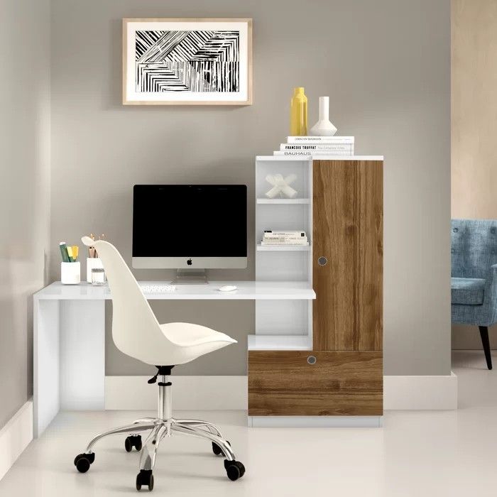 Office Desk – Wooden & White, 140x50cm