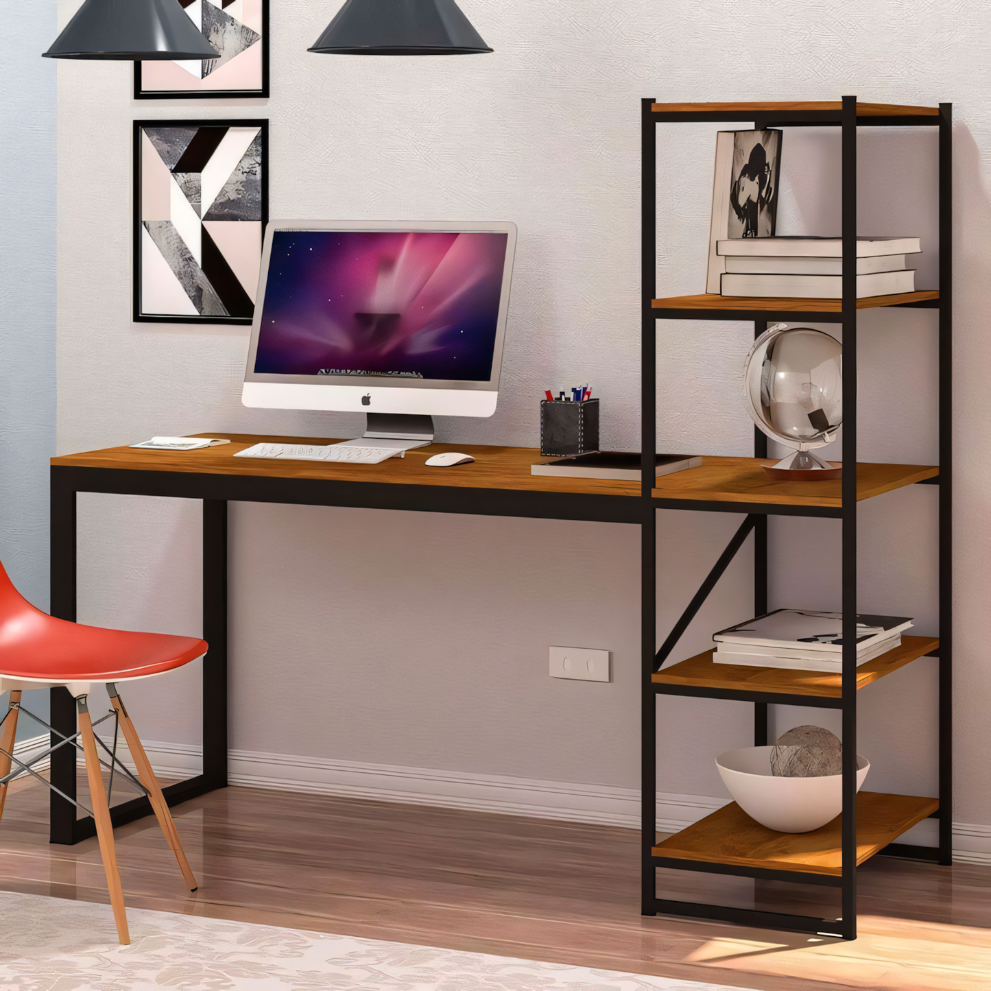 Office Desk – Wooden & Black, 150x50cm