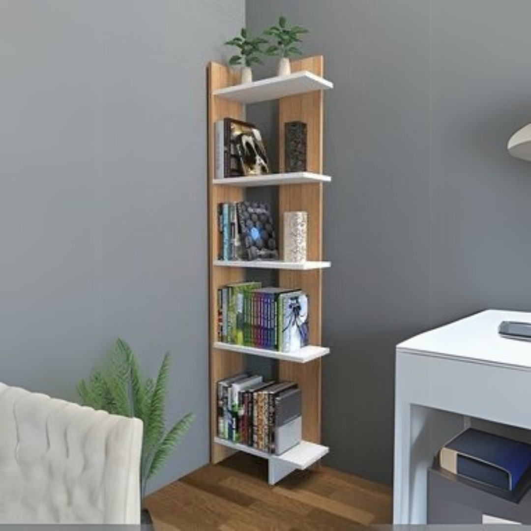 وحدة عرض بيضاء وخشبية - 60 × 20 × 180 سم | DU2 