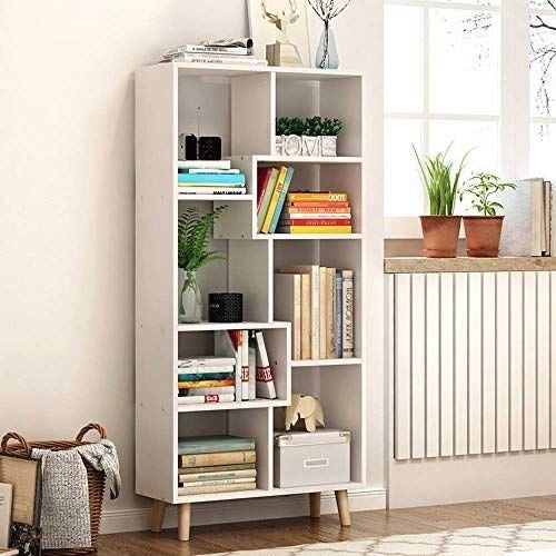 وحدة عرض بيضاء وخشبية - 70 × 30 × 140 سم | DU5 