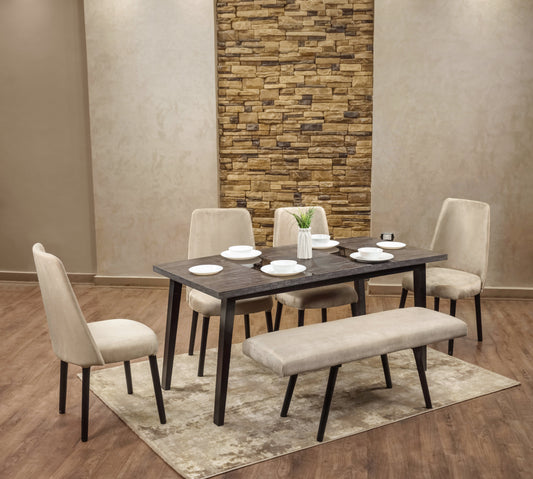 4-Seater Dining Table – Velvet Chairs, 160x80cm