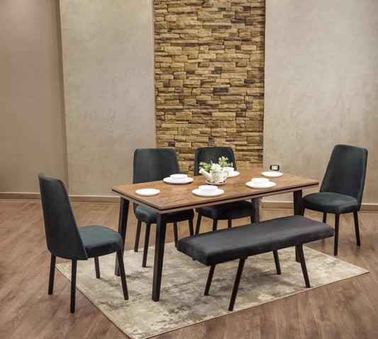 4-Seater Dining Table – Velvet Chairs, 160x80cm