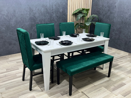 4-Seater Dining Table – Velvet Chairs, 160x80cm