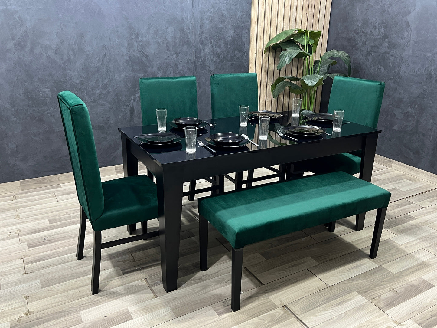 4-Seater Dining Table – Velvet Chairs, 160x80cm
