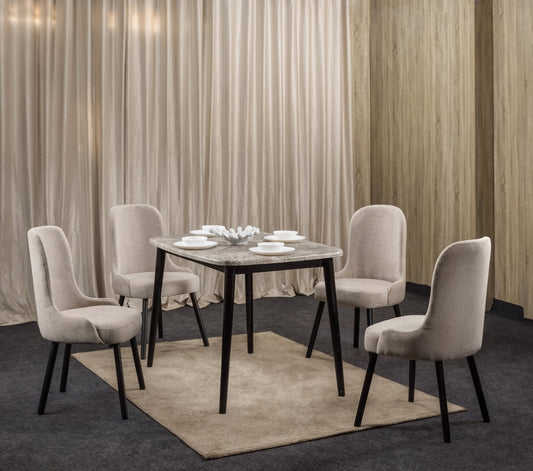 4-Seater Dining Table – Linen Chairs, 90x90cm