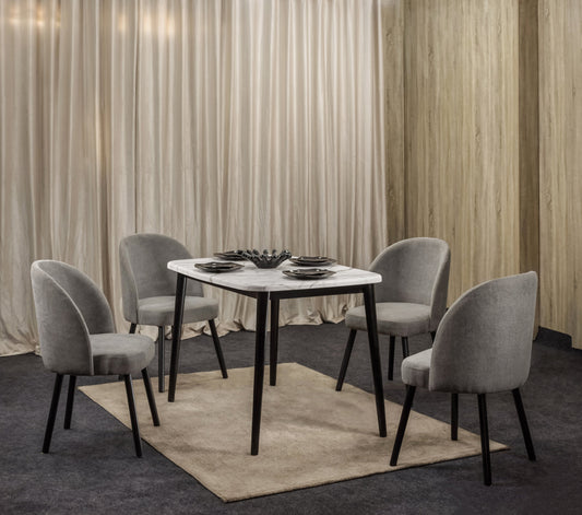 4-Seater Dining Table – Linen Chairs, 90x90cm