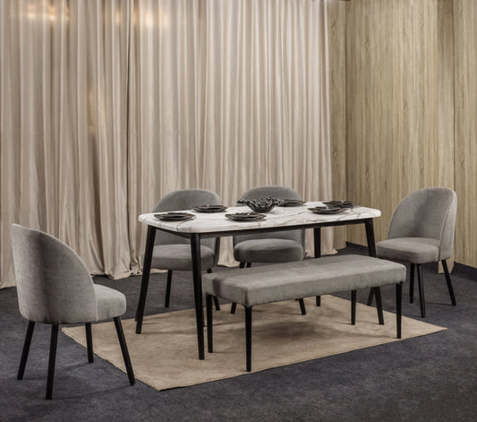 4-Seater Dining Table – Linen Chairs, 160x80cm