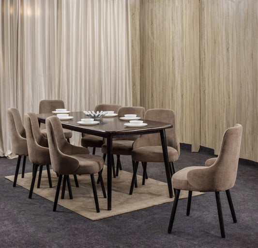 8-Seater Dining Table – Linen Chairs, 200x90cm