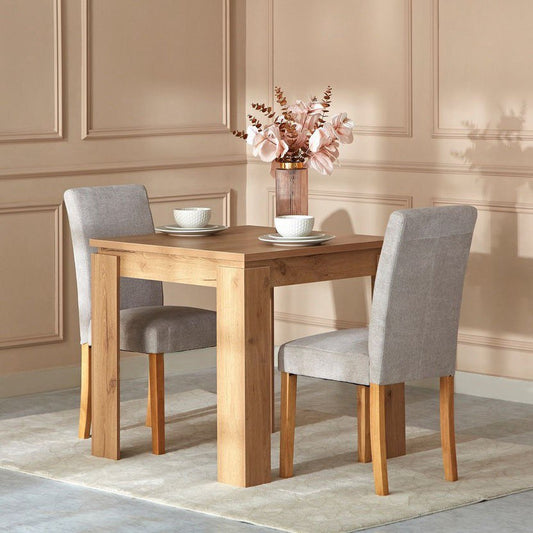 2-Seater Dining Table – Linen Chairs, 90x90cm