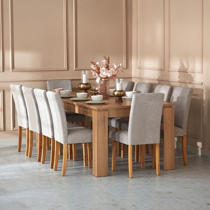 10-Seater Dining Table – Linen Chairs, 240x100cm