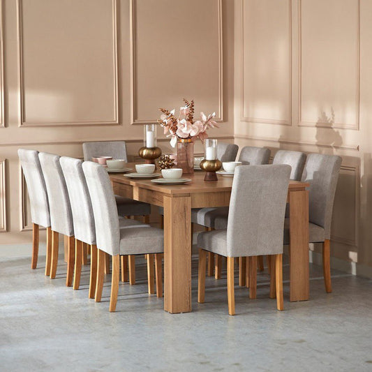 10-Seater Dining Table – Linen Chairs, 240x100cm