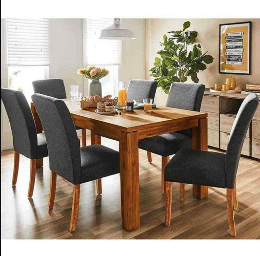6-Seater Dining Table – Linen Chairs, 160x80cm
