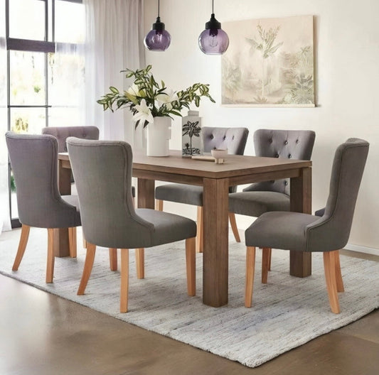 6-Seater Dining Table – Linen Chairs, 160x80cm