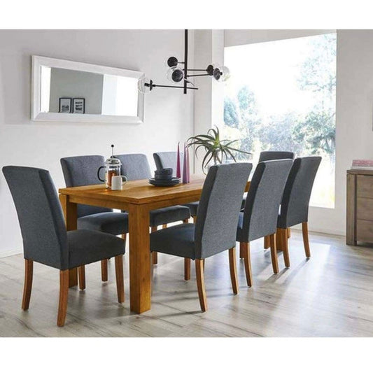 8-Seater Dining Table – Linen Chairs, 200x90cm