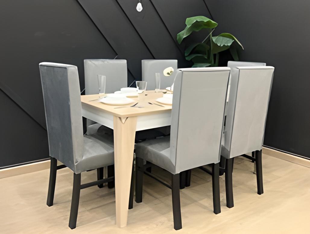 6-Seater Dining Table – Velvet Chairs, 160x80cm