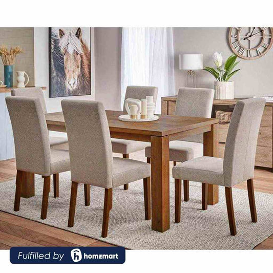 6-Seater Dining Table – Linen Chairs, 160x80cm
