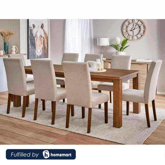 8-Seater Dining Table – Linen Chairs, 200x90cm