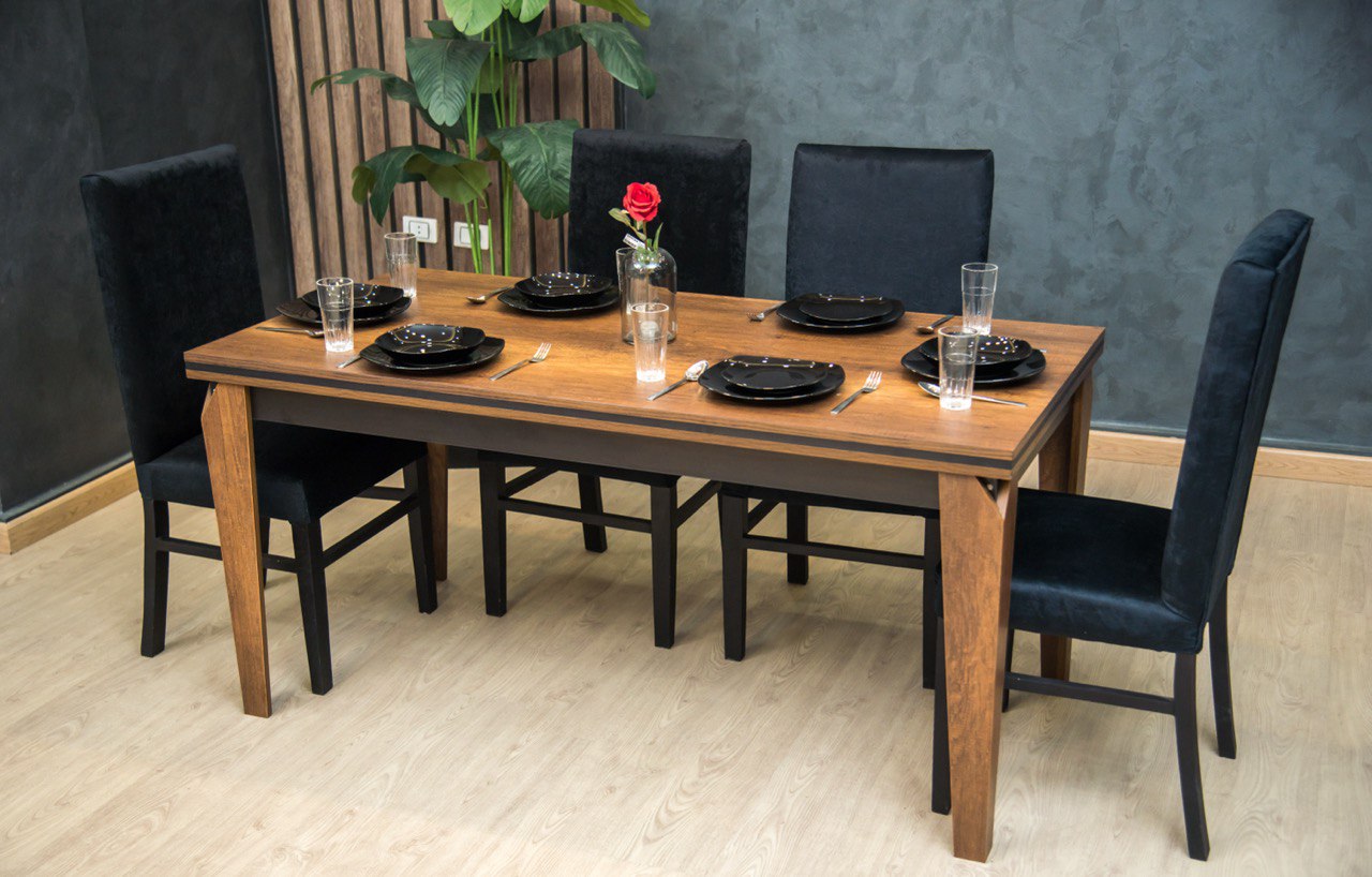 4-Seater Dining Table – Velvet Chairs, 160x80cm