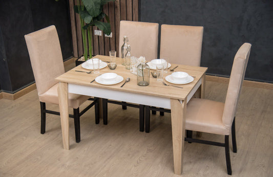 4-Seater Dining Table – Velvet Chairs, 120x80cm