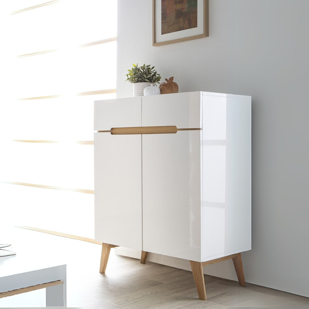 Slim Shoe Rack – White & Wooden, 80x40cm
