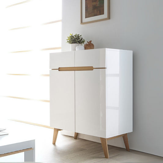 Slim Shoe Rack – White & Wooden, 80x40cm