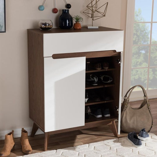 Slim Shoe Rack – White & Brown, 80x40cm