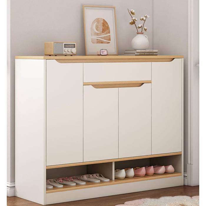 Large Shoe Rack – White & Wooden, 140x40cm