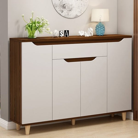 خزانة أحذية بيضاء وبنية - 140 × 40 × 100 سم | SU25 