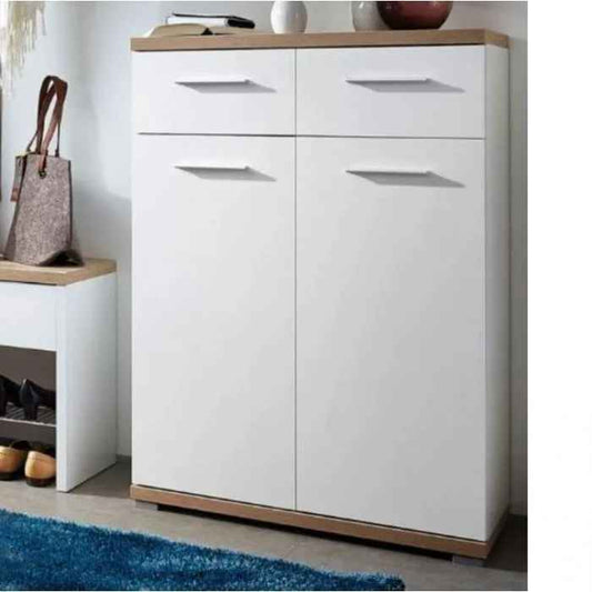 Slim Shoe Rack – White & Wooden, 80x40cm