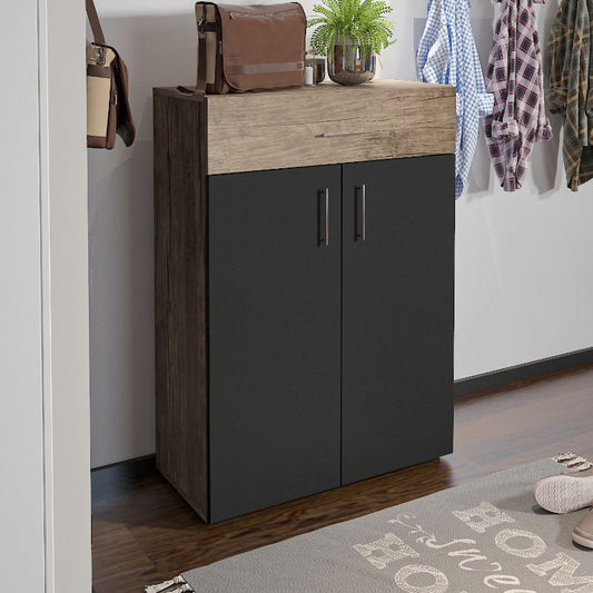 Slim Shoe Rack – Black & Wooden, 80x40cm