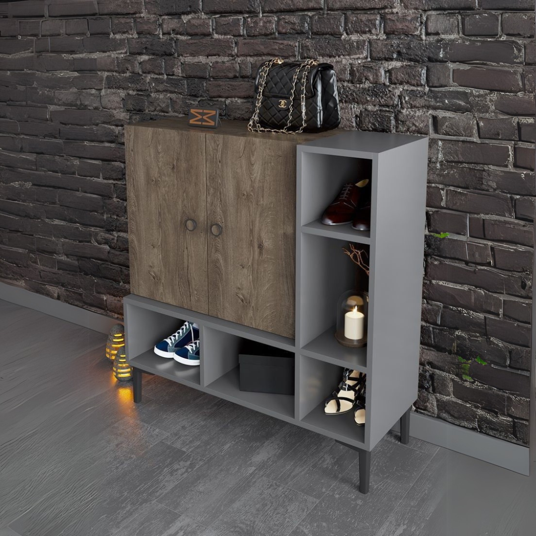 Shoe Rack – Wooden & Grey, 100x40cm
