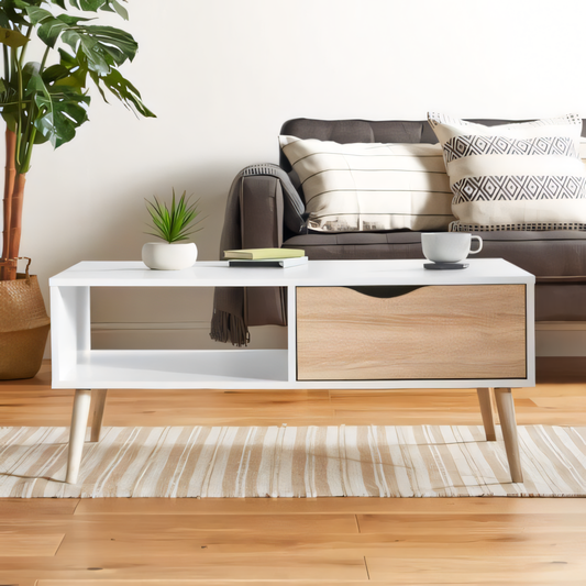 Large Side Table – White & Wooden, 100x50cm