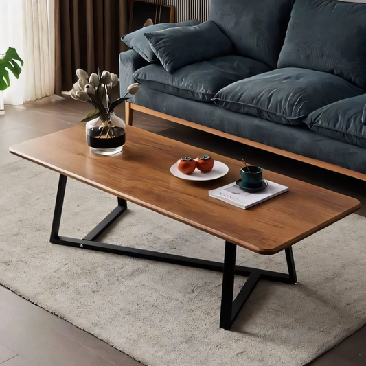 Large Side Table – Black & Wooden, 100x50cm