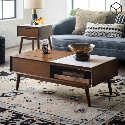 Large Side Table – Brown & White, 100x50cm