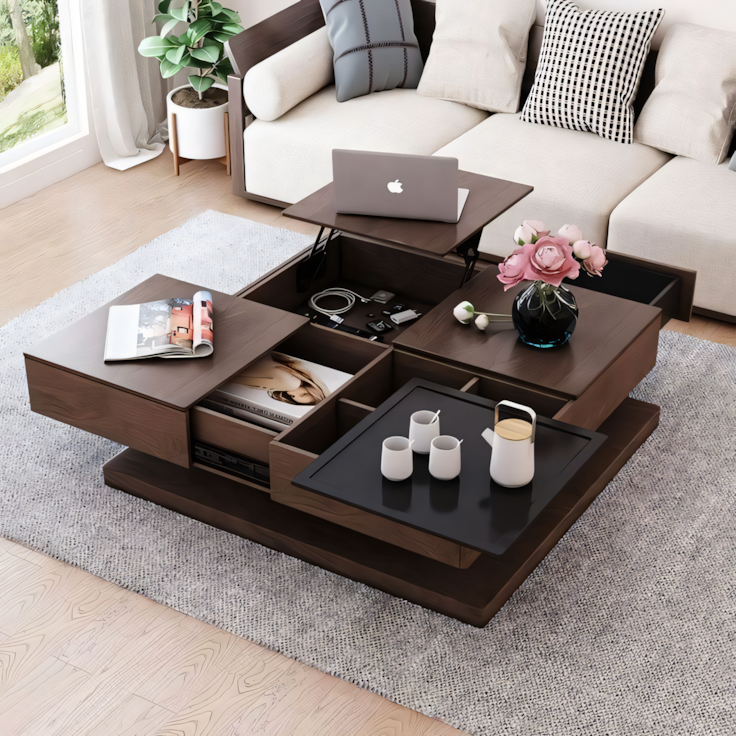 Side Table – Brown & Black, 70x70cm