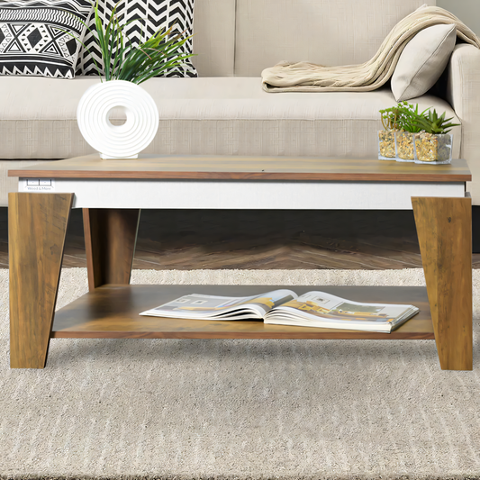 Large Side Table – White & Wooden, 100x50cm